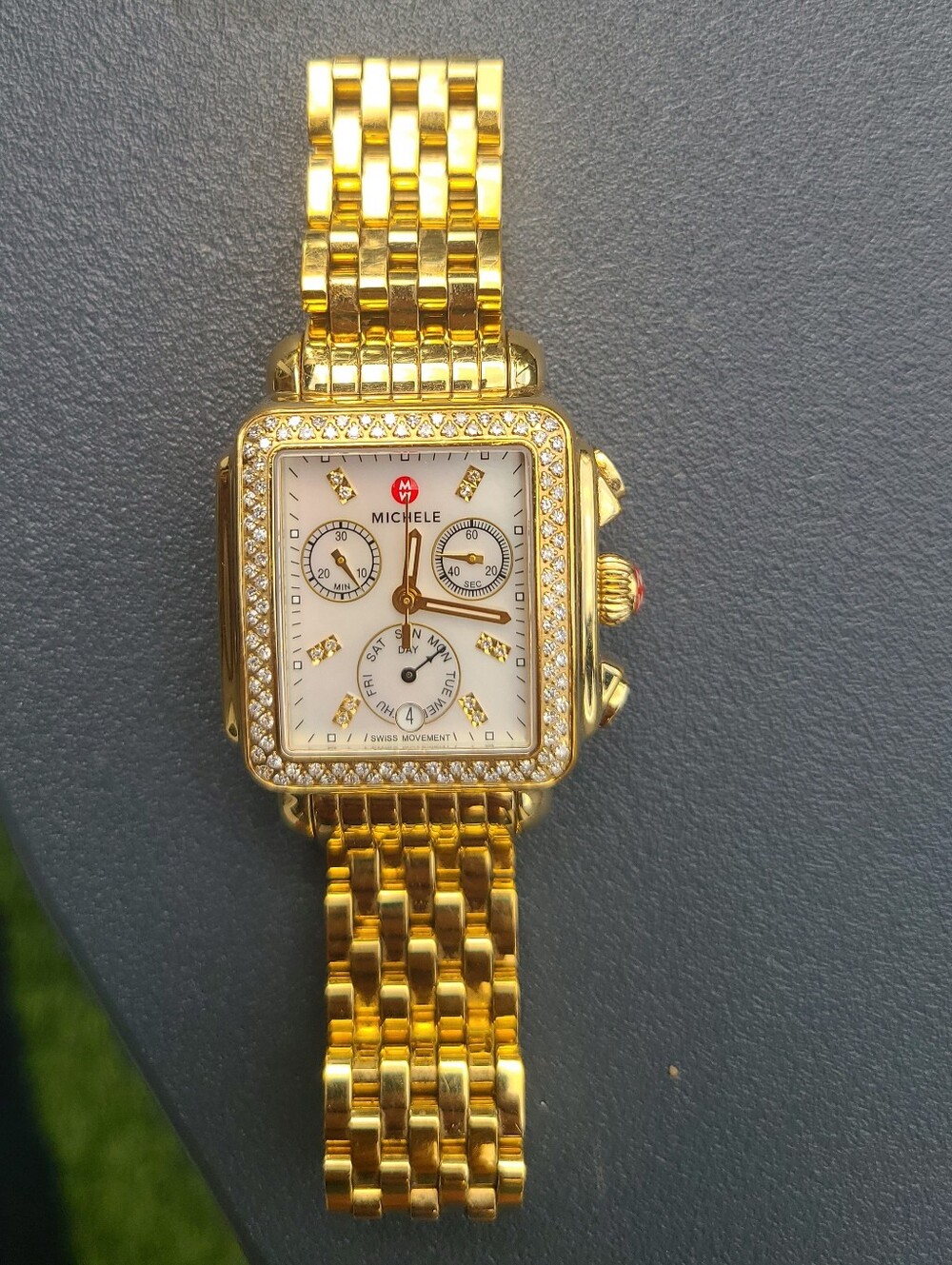 Michele Deco 18k Yellow Gold Diamond Bezel and Dial Ladies Watch